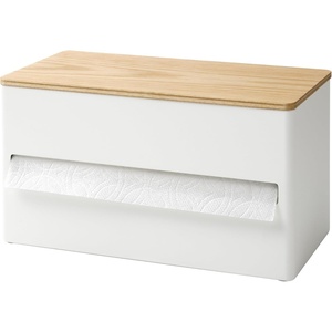 image:imageYamazaki Home Rin Kitchen Paper Holder Rin L  OneHanded Tear Design Concealed Storage Fits Rolls Up To 6  Steel  WoodAsh