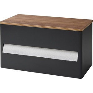 image:imageYamazaki Home Rin Kitchen Paper Holder Rin L  OneHanded Tear Design Concealed Storage Fits Rolls Up To 6  Steel  WoodWalnut