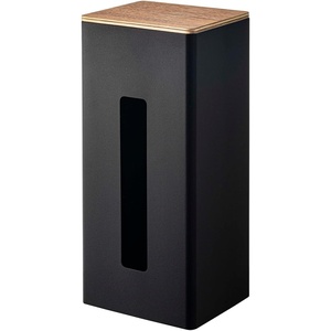 image:imageYamazaki Home Rin Vertical Double Sided Tissue Box Holder with Adjustable Divider Metal Paper Or Bag Dispenser with Wooden Lid  Steel  WoodBlack