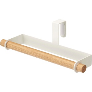 image:imageYamazaki Home Tosca Kitchen Towel Hanger Steel  Wood  Convenient cabinet door hanger for kitchen towels Spacesaving storage for hand towels Keeps busy spaces neat and tidyWhite