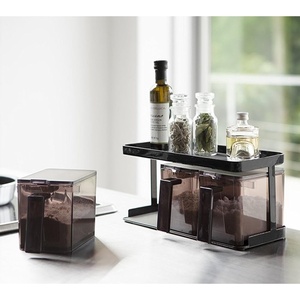 image:imageYamazaki Home Tower Pantry Canisters With Rack  Kitchen Container Storage Organizer  Triple  Steel  Plastic  825 Cups 195 LitersBlack