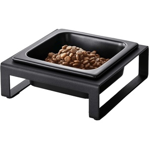 image:imageYamazaki Home Tower Raised Ceramic Pet Food Or Water Bowl with Metal Stand for Cats Or Small Dogs  Short  125Black
