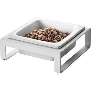 image:imageYamazaki Home Tower Raised Ceramic Pet Food Or Water Bowl with Metal Stand for Cats Or Small Dogs  Short  125White