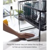 image:imageYAMAZAKI Home TwoTier Adjustable Dish Drainer Rack Compact Drying Rack with Hooks Utensils Holder Steel Draining Spout Water Resistant No Assembly Req  Twotier adjustable dish drainer rack with side hooks and a dedicated utensils holder Helps keep everyday spaces organizedBlack