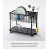 image:imageYAMAZAKI Home TwoTier Adjustable Dish Drainer Rack Compact Drying Rack with Hooks Utensils Holder Steel Draining Spout Water Resistant No Assembly Req  Twotier adjustable dish drainer rack with side hooks and a dedicated utensils holder Helps keep everyday spaces organizedBlack