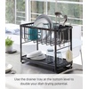 image:imageYAMAZAKI Home TwoTier Adjustable Dish Drainer Rack Compact Drying Rack with Hooks Utensils Holder Steel Draining Spout Water Resistant No Assembly Req  Twotier adjustable dish drainer rack with side hooks and a dedicated utensils holder Helps keep everyday spaces organizedBlack