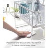 image:imageYAMAZAKI Home TwoTier Adjustable Dish Drainer Rack Compact Drying Rack with Hooks Utensils Holder Steel Draining Spout Water Resistant No Assembly Req  Twotier adjustable dish drainer rack with side hooks and a dedicated utensils holder Helps keep everyday spaces organizedWhite