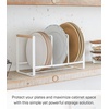 image:imageYAMAZAKI Home WoodAccented Dish Storage Rack  Kitchen Organizer Holder Stand Steel  Wood Large No Assembly Req  Sleek vertical plate organizer holds dishes upright to maximize cabinet space Nonslip silicone tracks protect from damageWhite