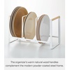 image:imageYAMAZAKI Home WoodAccented Dish Storage Rack  Kitchen Organizer Holder Stand Steel  Wood Large No Assembly Req  Sleek vertical plate organizer holds dishes upright to maximize cabinet space Nonslip silicone tracks protect from damageWhite