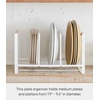 image:imageYAMAZAKI Home WoodAccented Dish Storage Rack  Kitchen Organizer Holder Stand Steel  Wood Large No Assembly Req  Sleek vertical plate organizer holds dishes upright to maximize cabinet space Nonslip silicone tracks protect from damageWhite