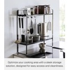 image:imageYAMAZAKI Home Tower Compact 2Shelf Kitchen Storage Rack  EasyToClean Design Versatile Hooks  SteelBlack