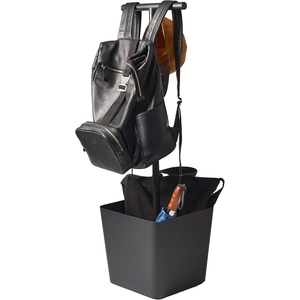 image:imageYAMAZAKI Home Tower Home Backpack Stand With Cubby  Adult And Kids Backpack Organizer With Hanger Bar Hooks And Storage Basket For School Bags Supplies Entryway  SteelBlack