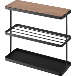 image:imageYAMAZAKI Home Tower Side Table with Storage Tier Shelves Narrow Narrow Wooden and Metal End Table for Bedside Or Living Room 17  SteelBlack