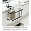 image:imageYAMAZAKI Home Tower FaucetHanging Sponge Caddy Kitchen Sink Dish Soap Bottle Brush Scrubber Organizer Holder Metal with Silicone Protection  SteelBlack