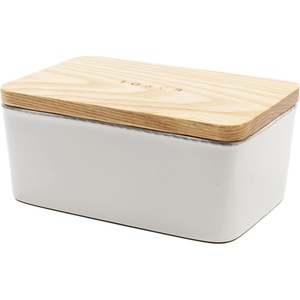 image:imageYamazaki Home Tosca Ceramic Butter Dish With Wooden Lid Covered Butter Keeper Holder For Fridge Or Kitchen Counter 