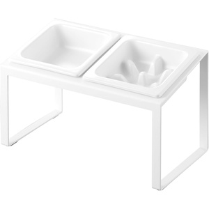 image:imageYamazaki Home Slow Feeder Ceramic Pet Bowl with Elevated Stand  Small Ceramic Bowl Set with AntiChoking Puzzle for Cats and Small Dogs Angled Design White  075 Cups 180 mlWhite